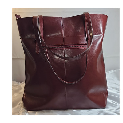 Kattee Burgundy Large Tote Bag, Zip Closure, Pockets, Lined, Studs, Silver