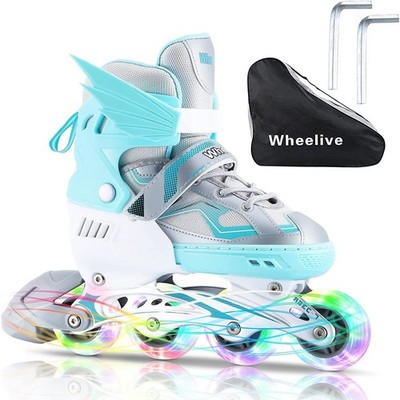 Wheelive Adjustable Inline Skates for Kids, Beginner Roller Skates with Light up