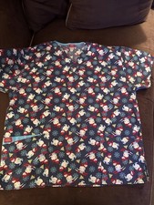 EUC Winter Christmas Skiing Snowman Scrub Top Size XL