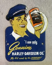 Vintage HARLEY-DAVIDSON OIL CAN Porcelain Collectors Sign - 6” X 8”