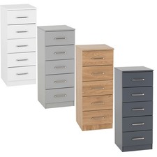 Tallboy Chest of Drawers 5 Drawer Narrow Bedroom Storage Unit White Grey Oak