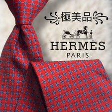 Unused level HERMES tie all over H pattern red blue white high brand