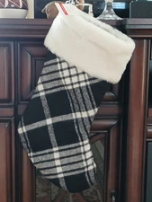 Ashland Christmas Stocking  16.5 " Check Black& White New Old Stock Farm Quality