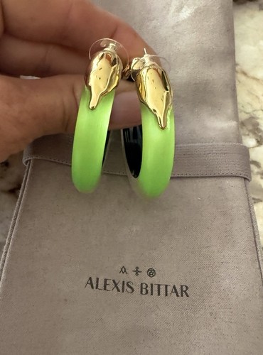 100% Authentic Alexis Bittar Molten Gold & Neon Green Lucite Hoop Earrings - 第 1/19 張圖片