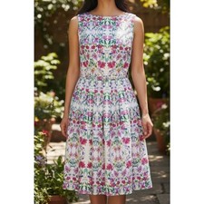 Talbots Vibrant Floral Sleeveless Dress 6 Petite Fit Flare Belted Garden