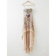 Sherri Hill Strapless Jeweled Sequin High Low Gown Nude Champagne Sz 0