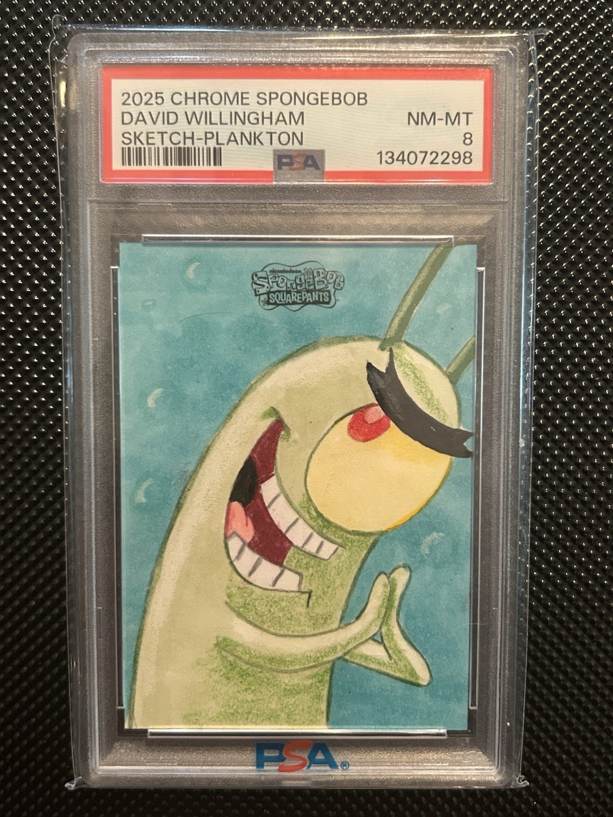 2025 Topps Chrome SpongeBob Plankton Sketch Card 1/1 David Willingham PSA 8 Auto view 1