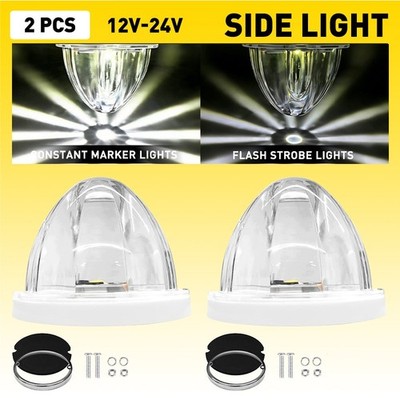 2X LED Watermelon Light White Flash Round Side Marker Lamp For Truck Trailer EOU