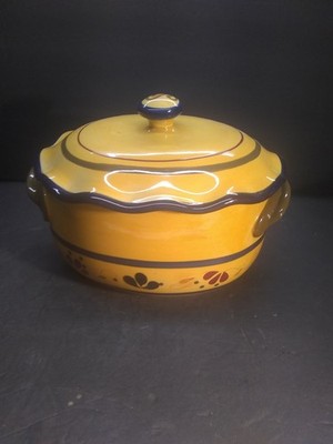Stoneware Collection ''Celebrating Home'' Covered Oval Casserole/Bean Pot 3 Quart
