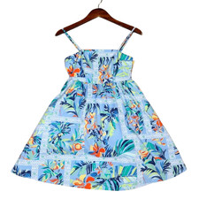 Tori Richard Mini Dress Women Small Blue Multi Floral Sleeveless A-Line Tropical