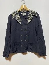 Vintage Studio I Size 12 Black w/Animal Print Collar Double Breasted Jacket