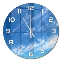 Glasuhr Runde Wanduhr Aus GehäRtetem Glas Blauer Himmel WeißE Zeiger Fi60 Cm