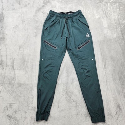 Reebok Pants Mens S Green Workout Ready Track Jogger Zip Pockets Gym Athletic