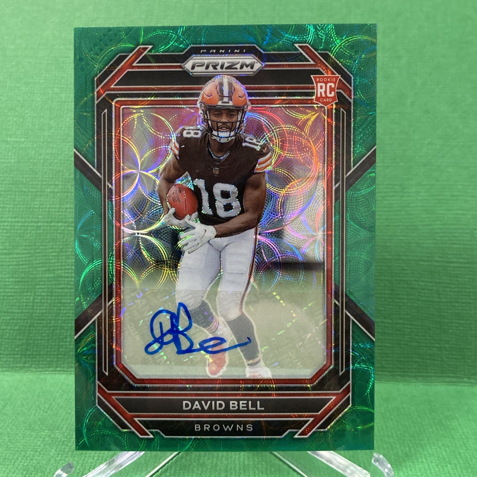 2022 Panini Prizm Auto David Bell Rookie RC Green Scope /75 Browns #334