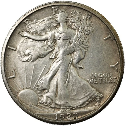 1920-D Denver Walking Liberty Half Dollar 50C AU/UNC Cleaned Detail