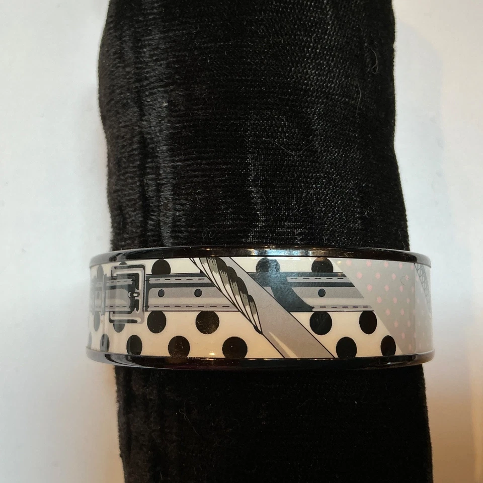 HERMES Enamel PM 65 Wide Bangle Bracelet Black rim, Black white CLIC CLAC A POIS - Image 3 of 4