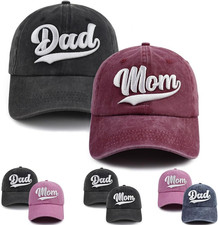 2PCS Mom and Dad Hat,3D Embroidered Adjustable Cotton Baseball Caps Gift for Cou