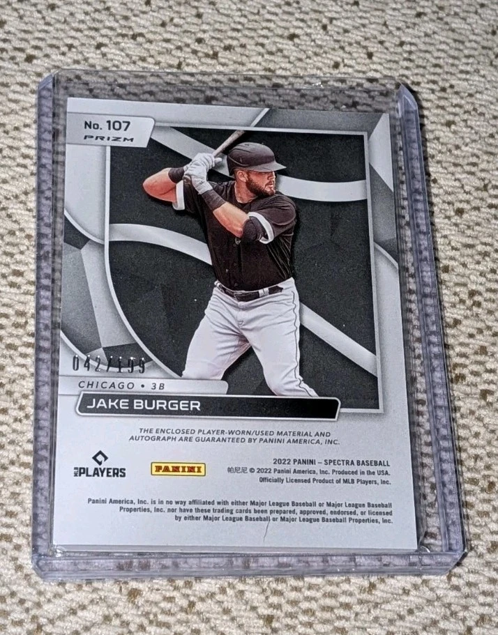 2022 JAKE BURGER PANINI SPECTRA PRIZM RC AUTO JERSEY /199 (WHITE SOX) #107 - Image 2 of 2