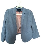 H M Kids Gray Blazer Jacket shoulder pads Notch Lapel Lined Regular Fit Size 10