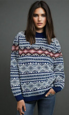 American Pride Nordic Sweater Womens Size Medium Blue Long Sleeve Mock-neck USA