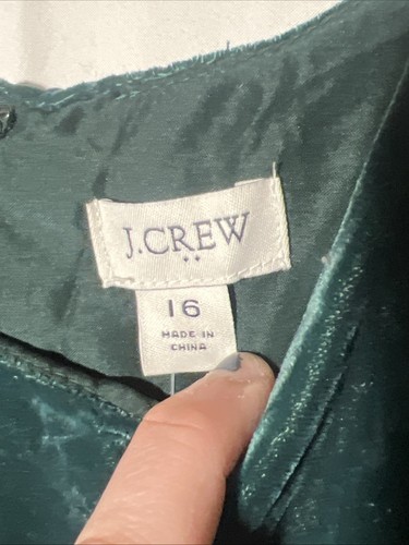 J.Crew Green Velvet Dress Sheer Sleeves Women’s Size 16 New With Tags - Picture 10 of 12
