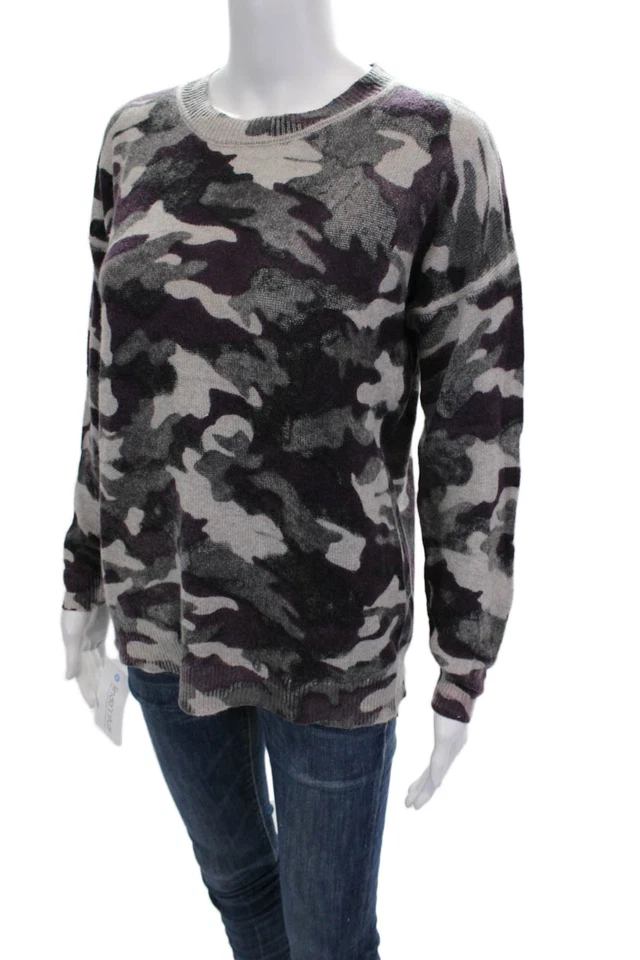 27 英里女式羊绒针织迷彩套衫毛衣上衣紫色 S 码 — 第 2/4 张图片