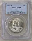 1962 D Franklin Half Dollar UNC BU MS : PCGS MS64, Toned - .9 Fine Silver Coin
