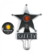 Hot Rod Jewel Safety Star Chromed License Plate Topper Yellow Led Illumination