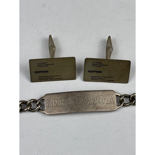 Vintage Koppers Cufflinks and Mother Dad Bracelet Sterling Silver