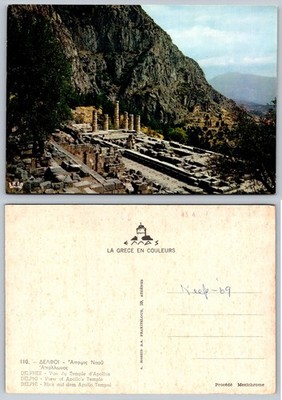 Delphi Greece Temple of Apollo Ancient Ruins Vintage Postcard 1969 Hassid