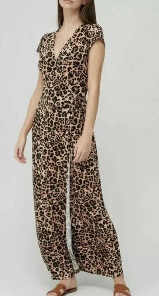 V,Por Very Animal Estampado Manga Corta Envuelva Largo Estilo Maxi Vestido GB 14