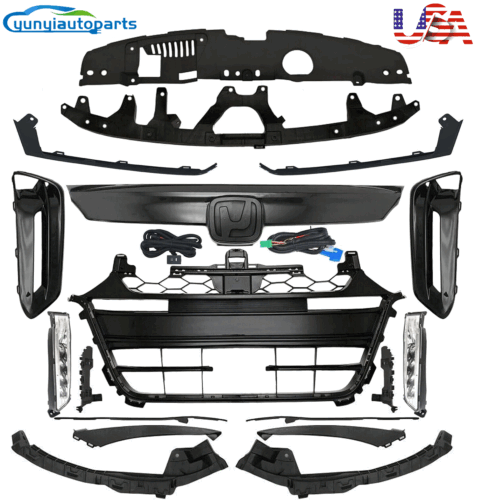 18PC Gloss Grille Mesh Molding For Accord Sport 2018-2020 Fog lights Bezel Black