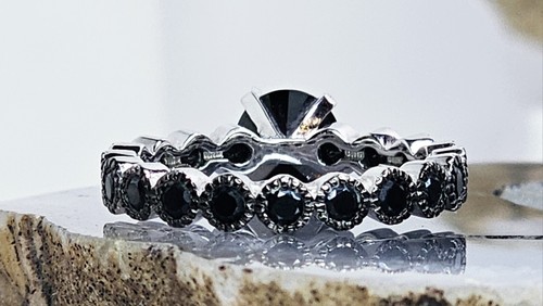 925 Sterling Silver Black Tourmaline Eternity Engagement Ring Size 8 - Picture 4 of 9