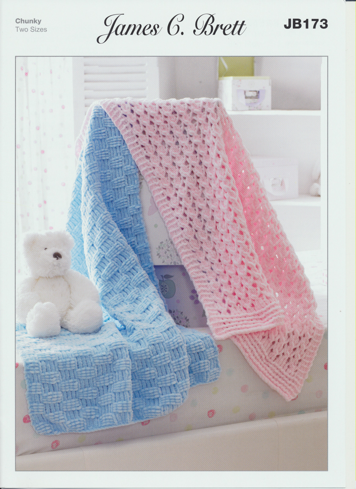 James Brett Flutterby Chunky Knitting Pattern Kid's Lace & Texture Blanket JB173
