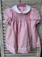 Vintage Pink Polly Flinders Dress Baby Girls Size 18 Months Smocked Buttons