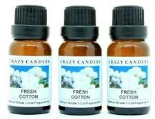 3 Fresh Cotton 1/2oz Premium Grade Scented Fragrance Oil Crazy Candles