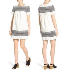 NWT $158 Madewell Cabana Jacquard Mini Shift Dress XS Womans White Embroidered