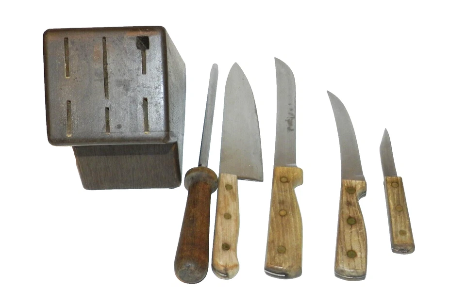 Juego de 5 cuchillos de madera vintage Washington Forge Yorktowne con bloque Foto 2 de 4