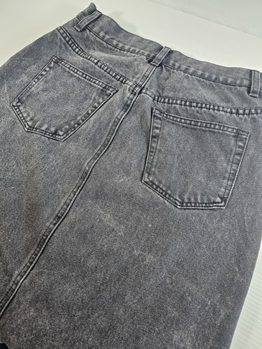 Ena Pelly Denim Midi Skirt Womens Size 8 Black Stone Wash Front Split Frayed Hem - Picture 3 of 9