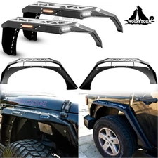  Front/Rear Fender Flares Fits 2007-2018 Jeep Wrangler JK JKU Steel w/LED Lights
