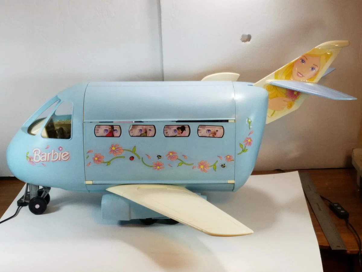 VINTAGE 1999 MATTEL BARBIE BLUE JUMBO JET AIRPLANE with Original Box