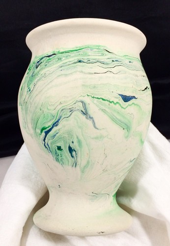 Vtg Nemadji Pottery Vase 6" Green Blue Black Swirl USA RARE - Picture 4 of 10