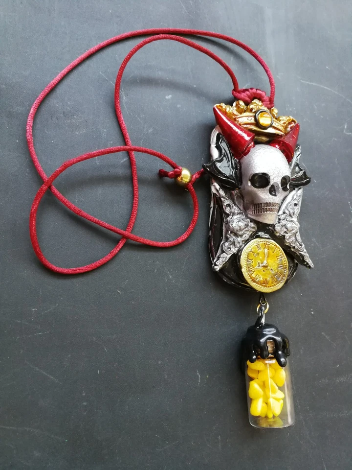 Joyería de Lujo Gótico Calavera Esqueleto Urna Collar Colgante Cuerno de Diablo Dije Mágico Foto 3 de 4