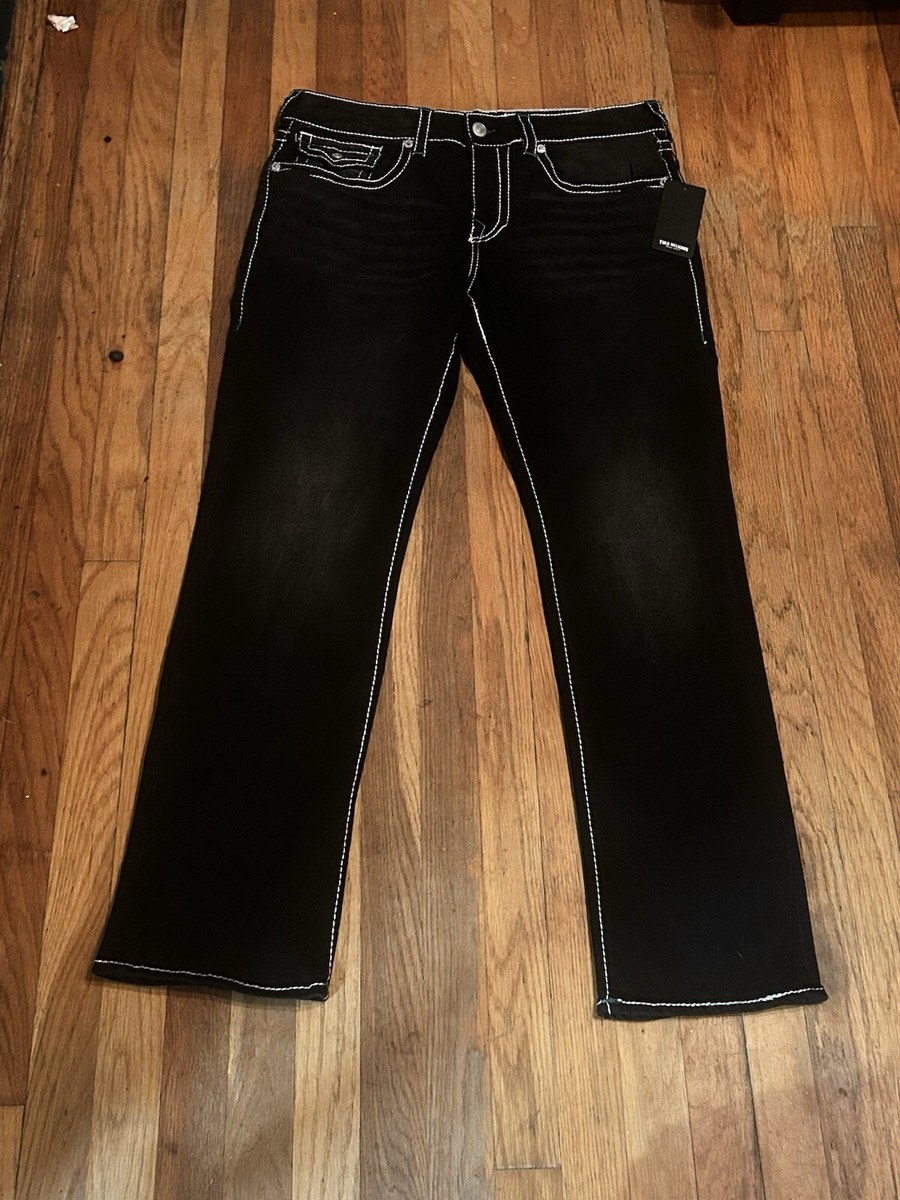True Religion Ricky Relaxed Straight Big T Flap Washed Black Jeans