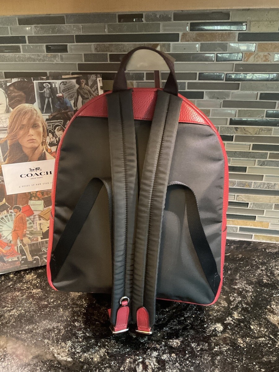 Coach Medium Charlie Backpack Pebble Denim Cherry Print