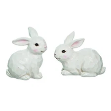 Set/2 6" Sculpted White Easter Bunnies Spring Figurine Retro Vntg Decor Transpac