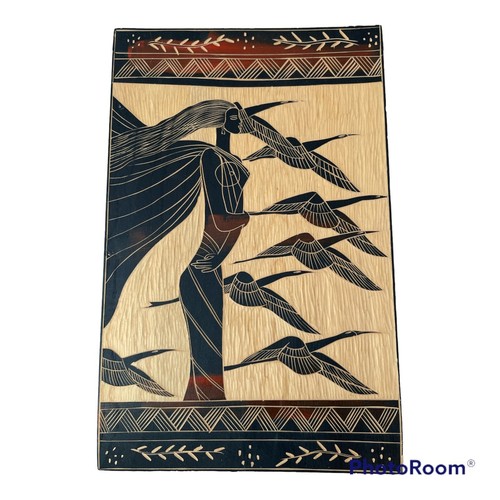 Asian Woman Flying Cranes Carved Woodcut Ting Shao Kuang Inspired Home Decor - Picture 3 of 23