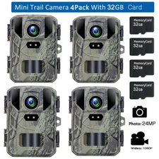 1/4 Pack Mini Trail Camera 24MP 1080P Game Hunting Motion Activated Night vision