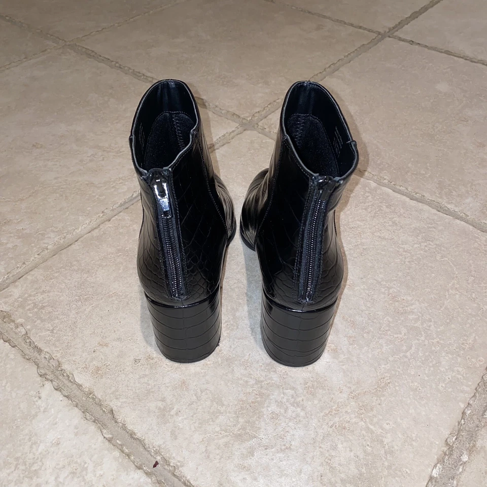 Botines Mujer Talla 9 Negro Caimán Cuero Vegano Llámalo Primavera Julieann Foto 4 de 4