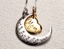 "I LOVE YOU TO THE MOON AND BACK" STERLING SILVER MOON 18'' NECKLACE W/ POUCH